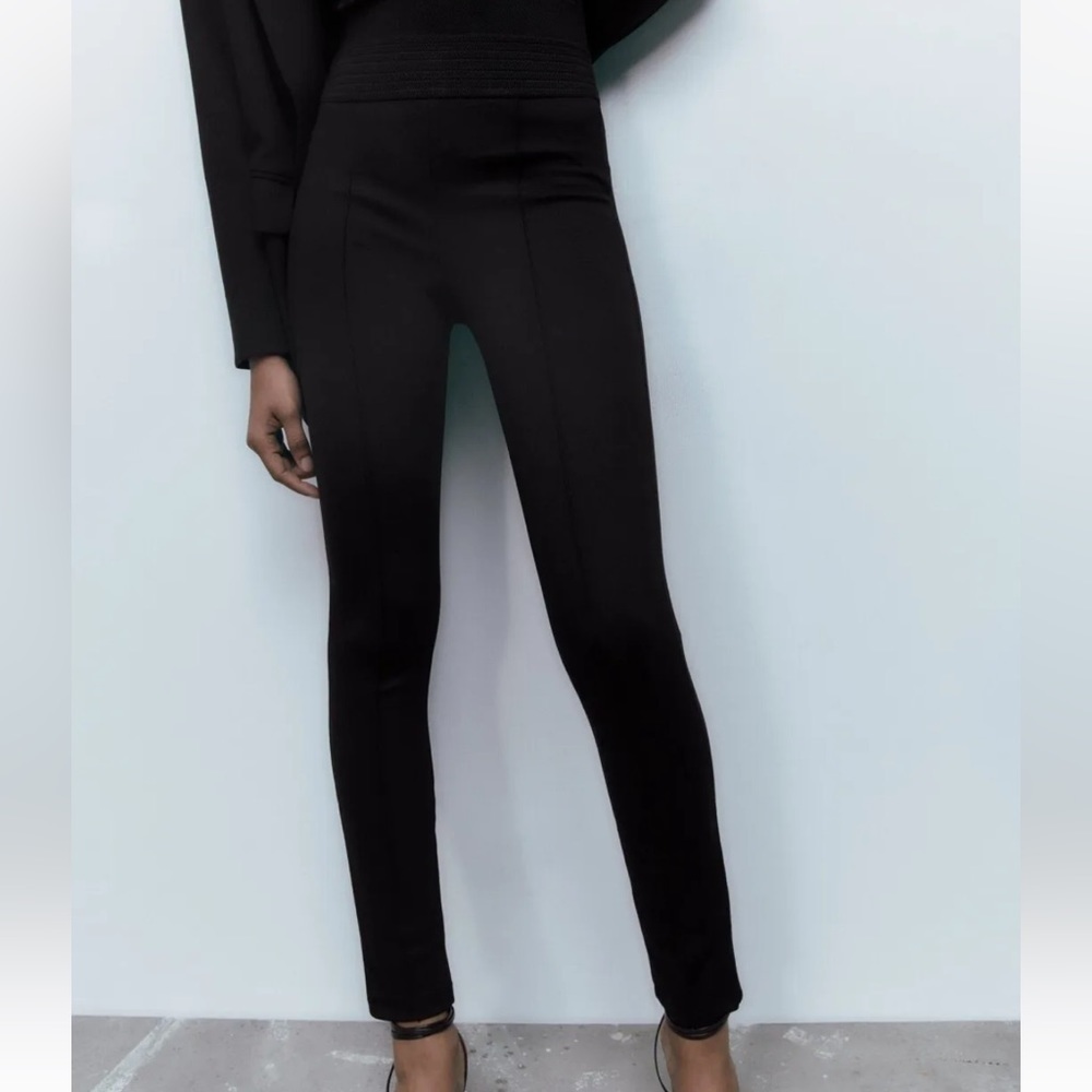 Zara Black Formal Leggings Wide Waistband Medium GUC